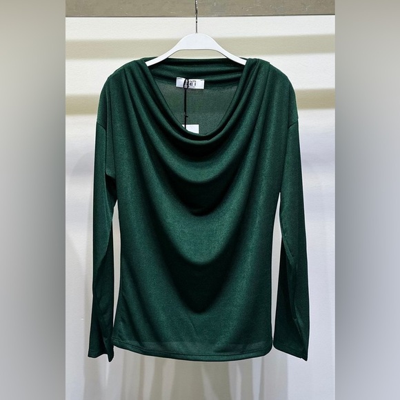 (24240-HUN) LONG SLEEVE COWL NECK BLOUSE - Picture 1 of 6
